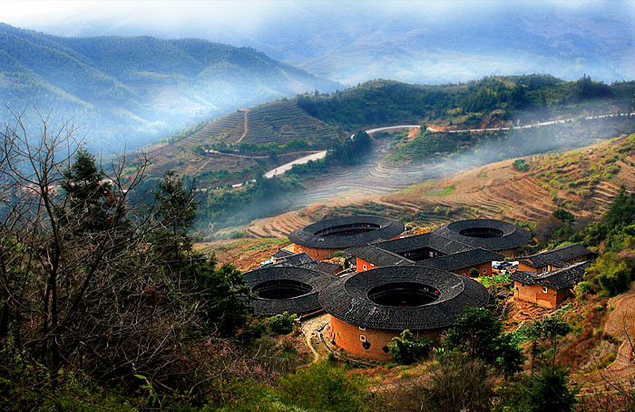 田螺坑土楼群俯视全景 摄影 山.丘