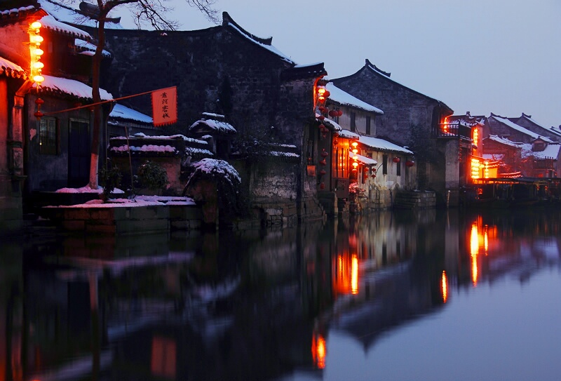 西塘春雪夜 摄影 百工居肆