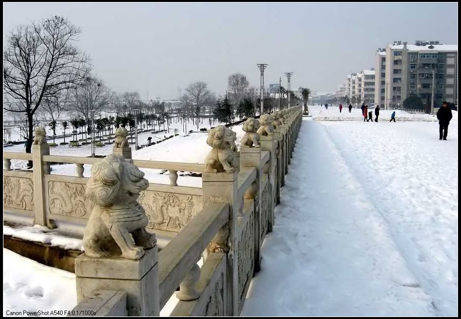 河滨桥狮守残雪 摄影 华绿