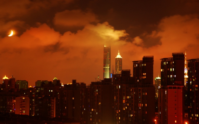 弯月当空不夜城（金茂大夏环球金融大夏东方明珠夜景） 摄影 zhenshan