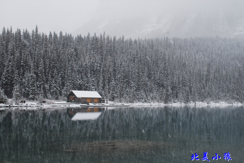 雪景-湖边木屋 摄影 北美小狼