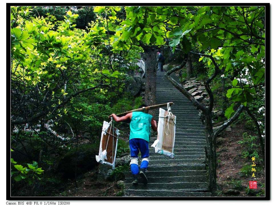 黄山上的挑夫 摄影 青山居士