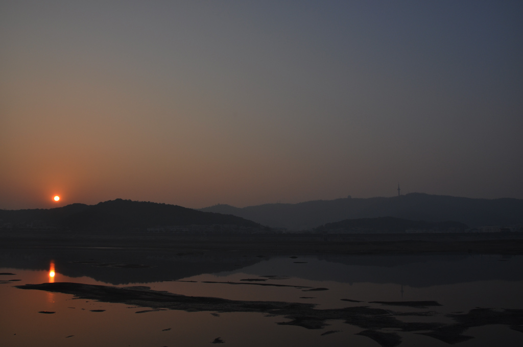 早春、橘子洲头、湘江、岳麓山、夕阳西下 摄影 喜欢抽红梅