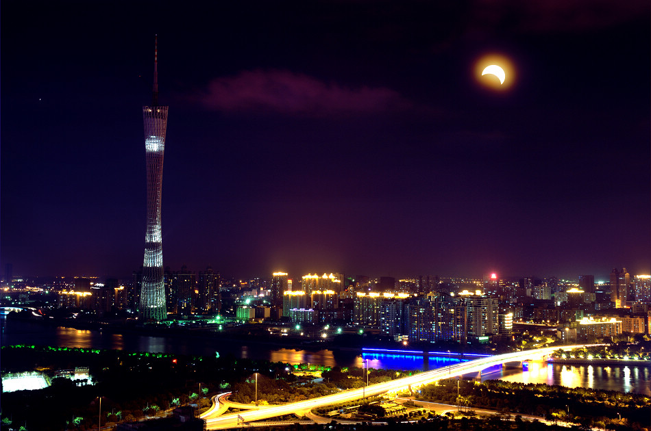 日全食下的珠江夜景 摄影 l老胡