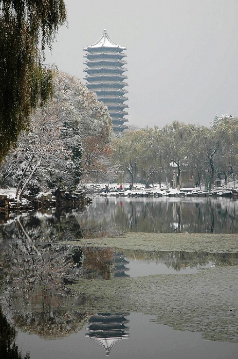 初雪博雅塔—燕园梦忆（5） 摄影 杏影笛音