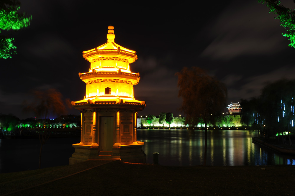 大运河水位测量站夜景 摄影 深水jssz