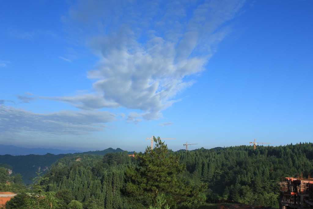 蓝天白云森林还有吊塔--森林与开发 摄影 载墨