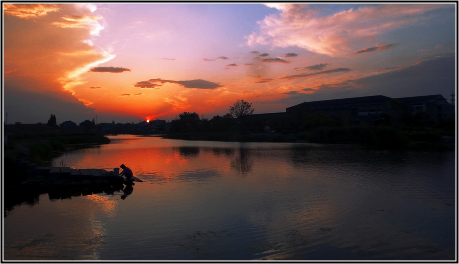 水滨夕阳 摄影 老黄牛.