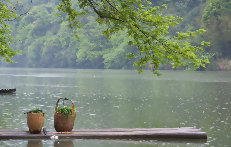 婺源行--烟雨蒙蒙漳村河畔 摄影 红雨伞99