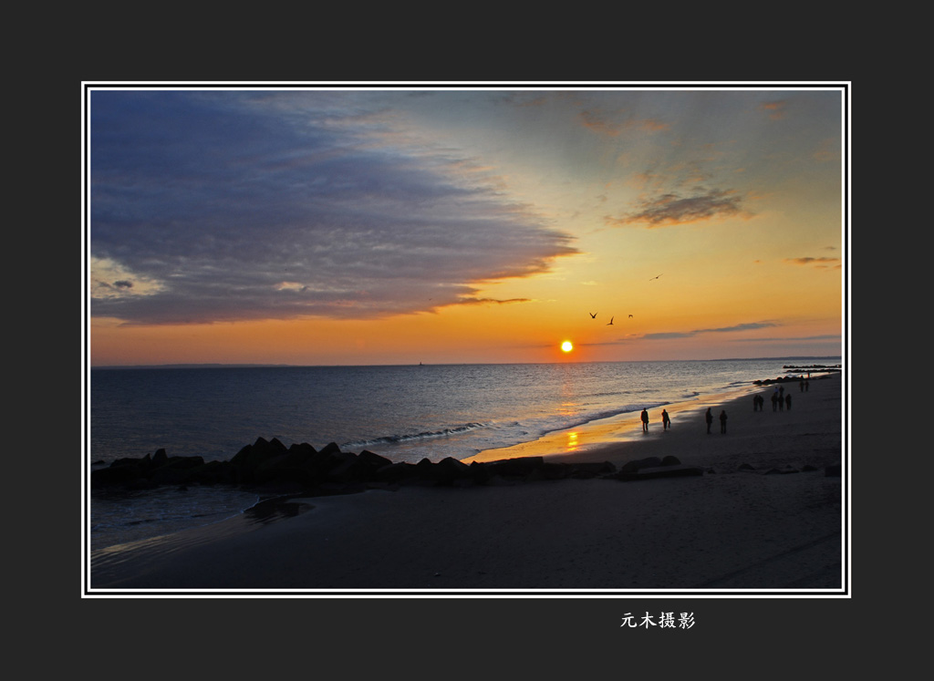 纽约海边夕阳 摄影 元木