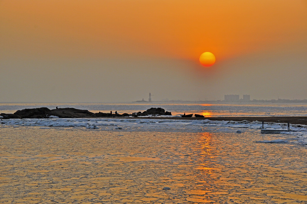 海湾冰雪3——夕阳下的冰海 摄影 小玩童