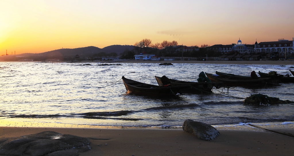 夕阳映海湾 摄影 水滴AAA