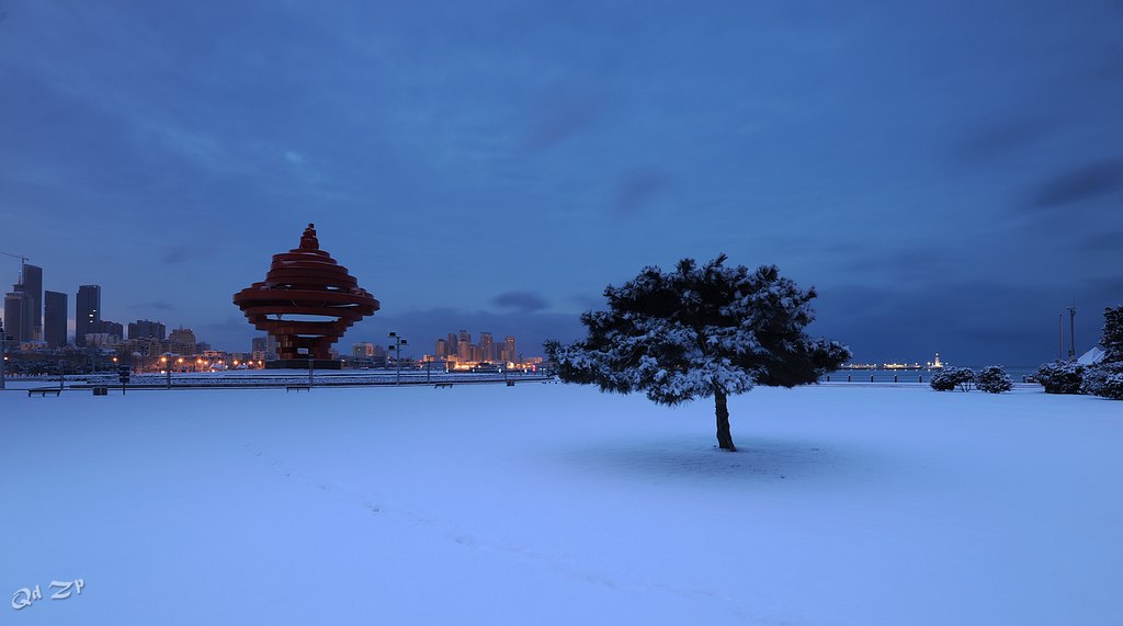 青岛雪后的海滨晨曦 摄影 qdzp