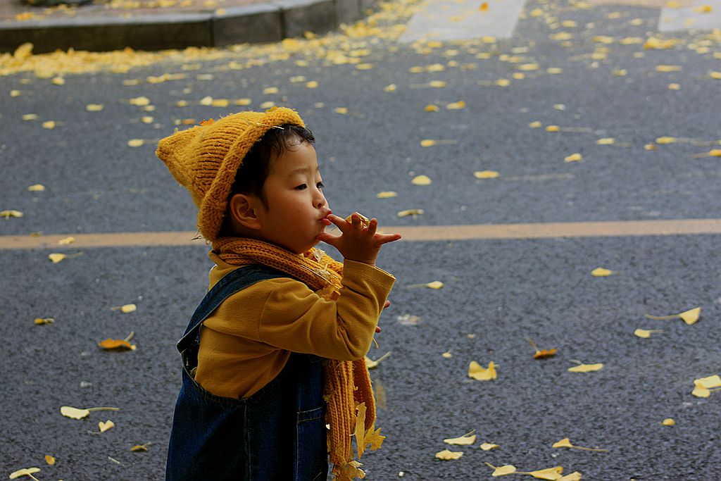 银杏树下的孩子 摄影 暮秋琳子